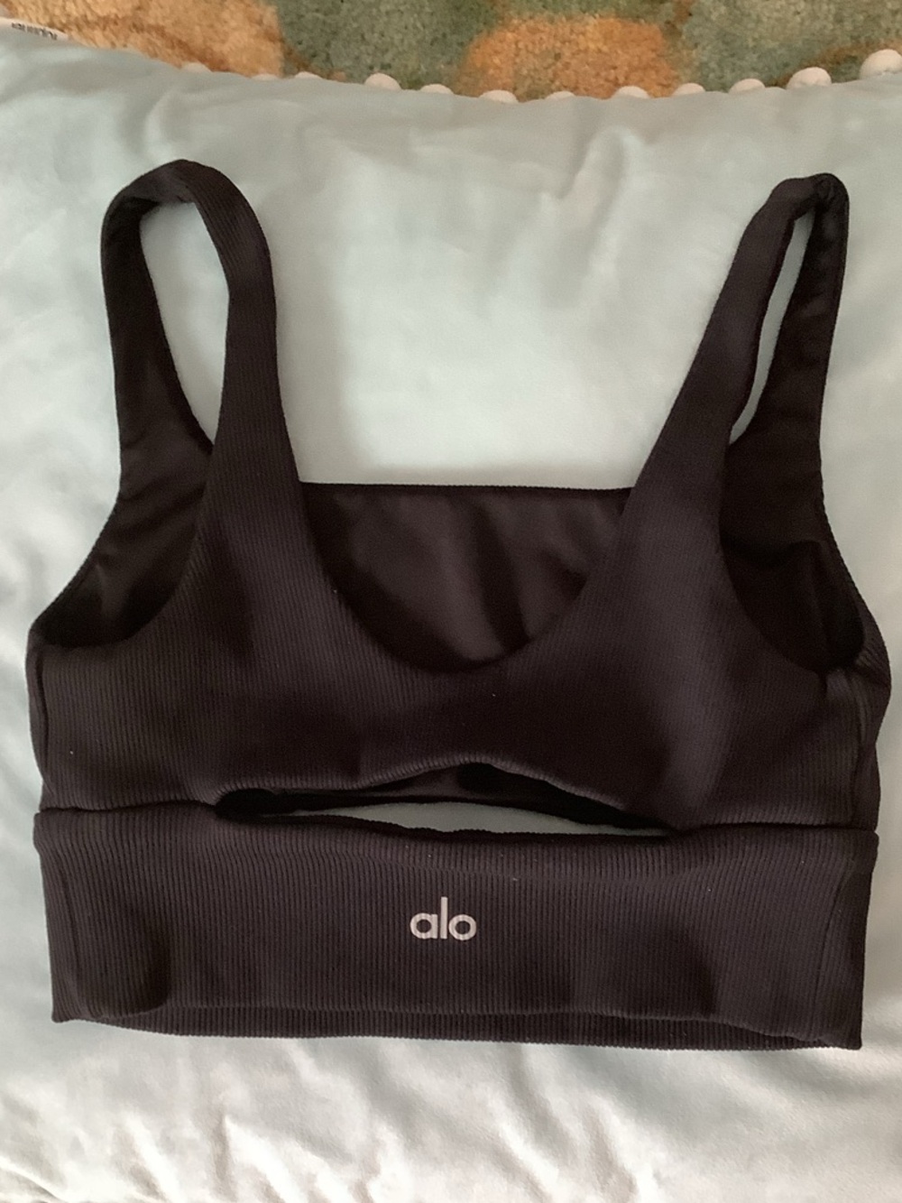 ALO Yoga Black Ribbed Scoop-Back Sports Bra